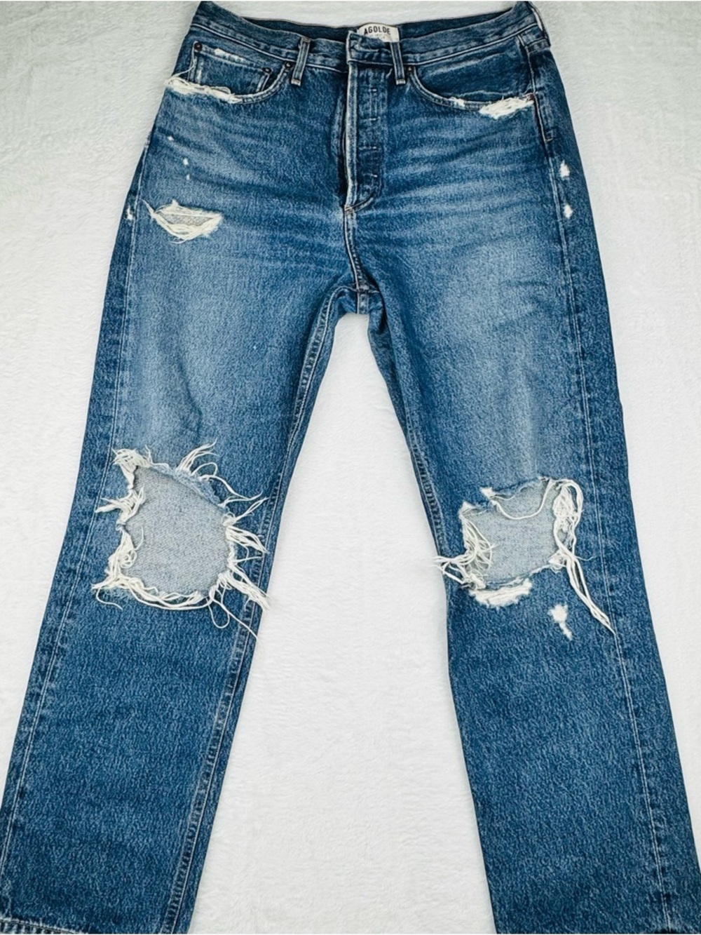 AGOLDE 90's High Rise Loose Fit jeans in a distressed blue wash. Size 29. - Picture 2 of 10